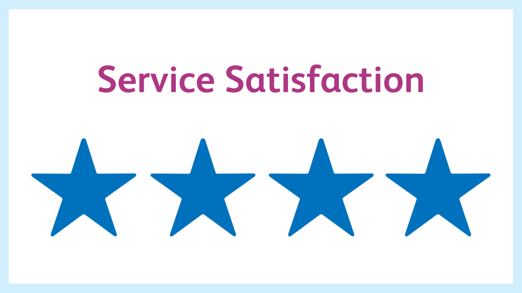 White background with dark pink text 'Service satisfaction' and four dark blue stars below