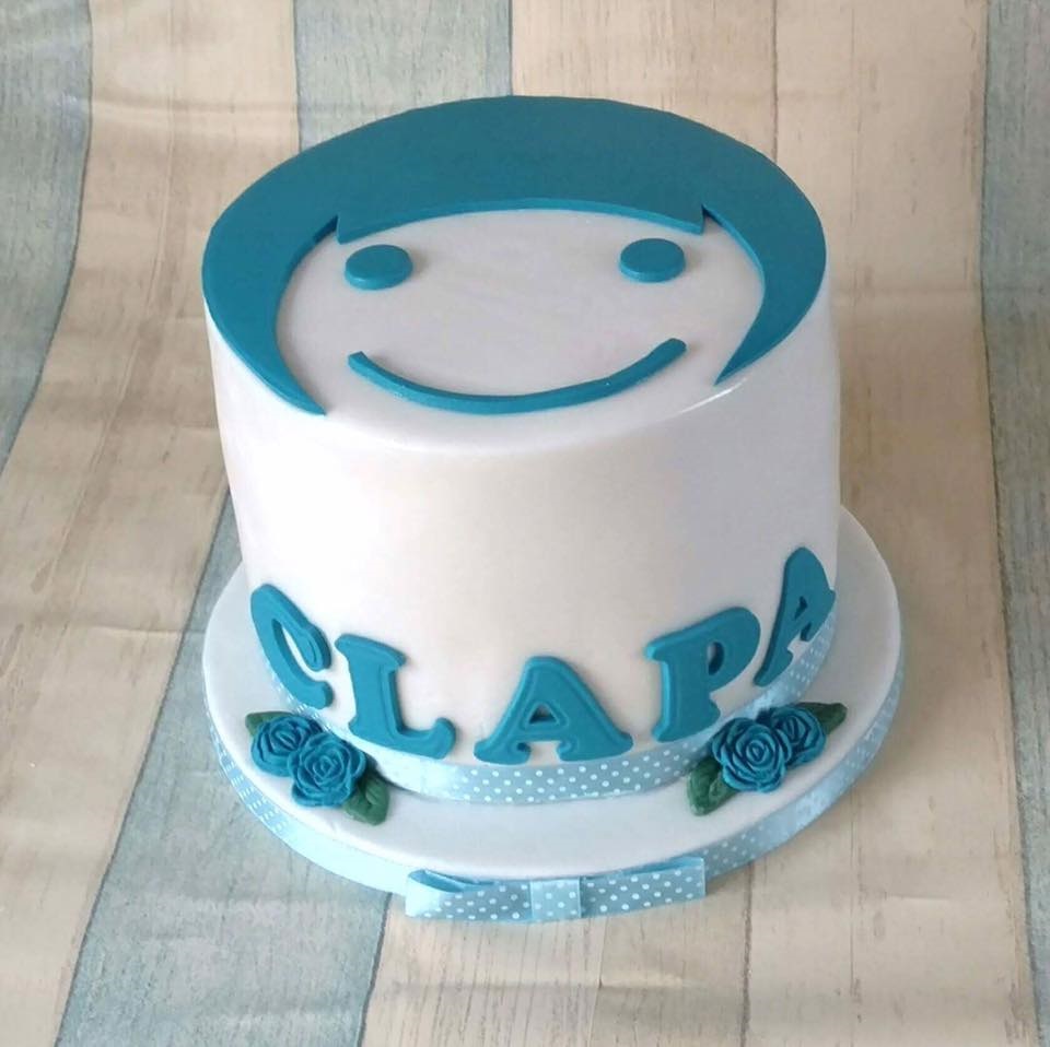 Blue and white CLAPA Cake